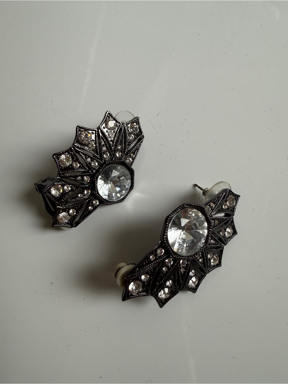 House of Harlow 1960 Black and Clear Crystal Fan Earrings